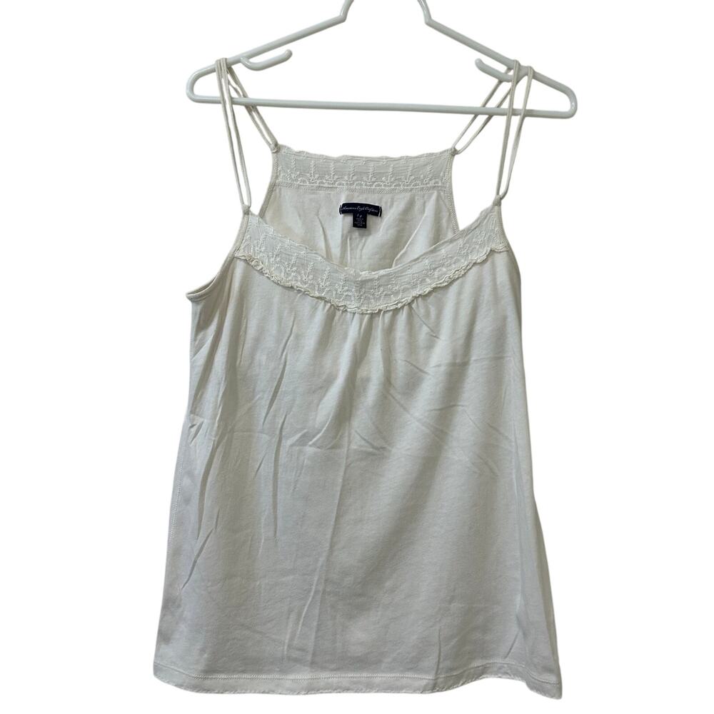 American Eagle Women Sz Large White Floral Embroidered Tank Top Y2K Preppy Fairy